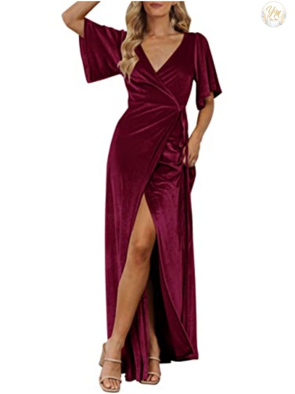 Women's Velvet Wrap V Neck Maxi Dress Long Sleeve Formal Party Gown